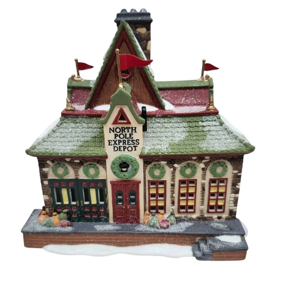 Dept 56 North Pole Series North Pole Express Depot Porcelain Hand Painted VTG 93